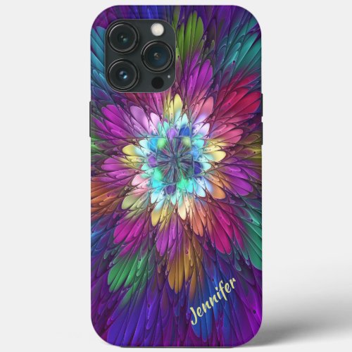 Colorful Psychedelic Flower Abstract Fractal Name iPhone 13 Pro Max Case