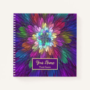 Colorful Psychedelic Flower Abstract Fractal Name Notebook