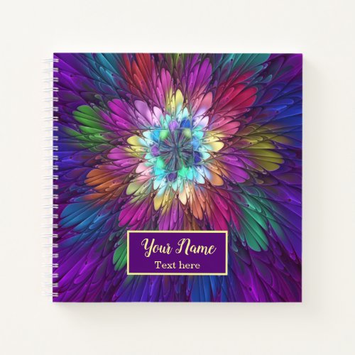 Colorful Psychedelic Flower Abstract Fractal Name Notebook