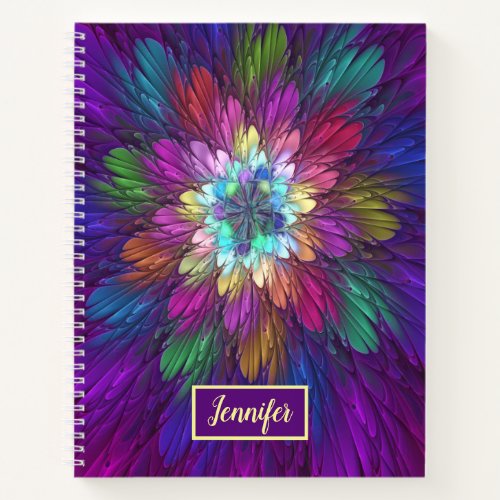 Colorful Psychedelic Flower Abstract Fractal Name Notebook