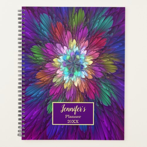 Colorful Psychedelic Flower Abstract Fractal Name Planner