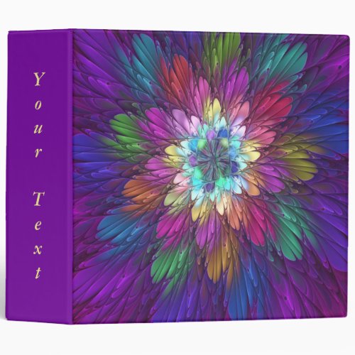 Colorful Psychedelic Flower Abstract Fractal Text 3 Ring Binder