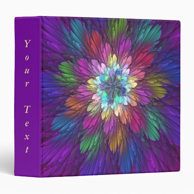 Colorful Psychedelic Flower Abstract Fractal Text 3 Ring Binder (Front/Spine)