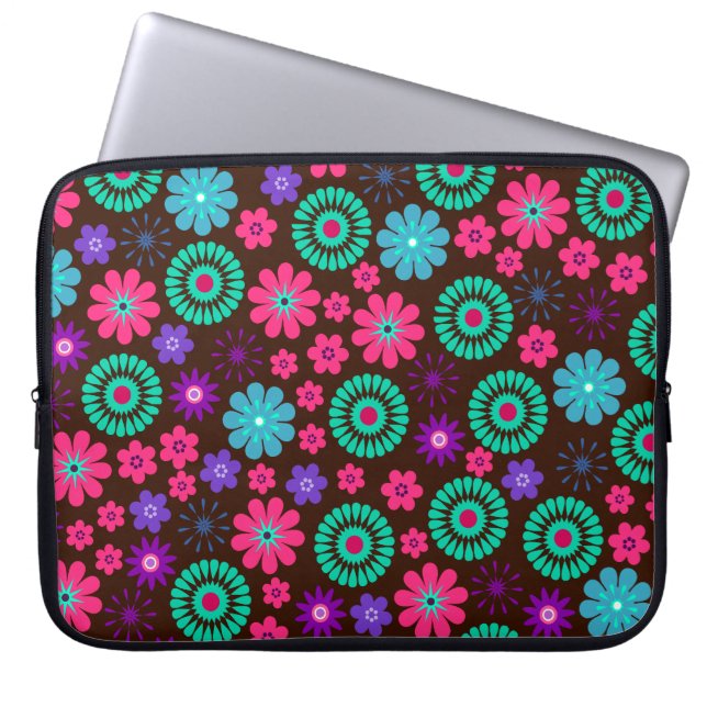 Colorful Psychedelic Funky Flower Pattern Laptop Sleeve (Front)