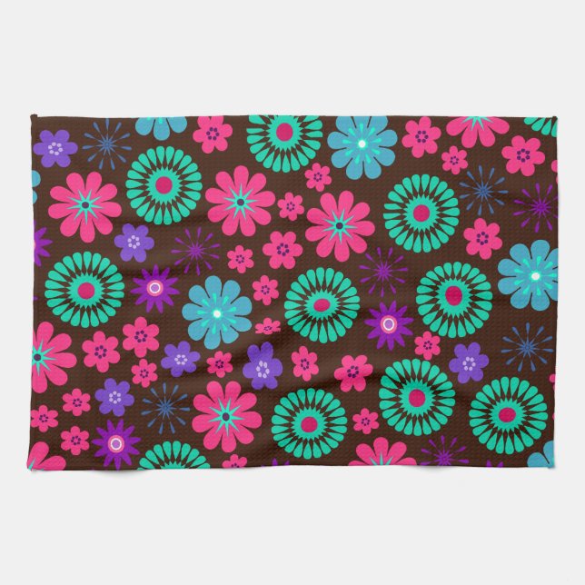 Colorful Psychedelic Funky Flower Pattern Towel (Horizontal)