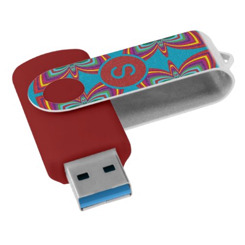 Colorful Psychedelic Geometric Pattern Monogram Flash Drive