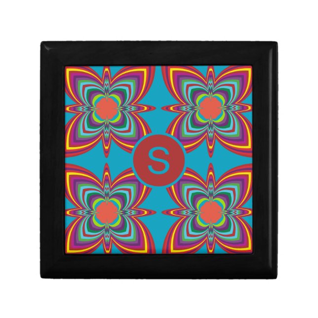 Colorful Psychedelic Geometric Pattern Monogram Gift Box (Front)