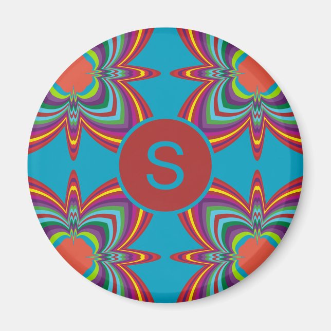 Colorful Psychedelic Geometric Pattern Monogram Magnet (Front)