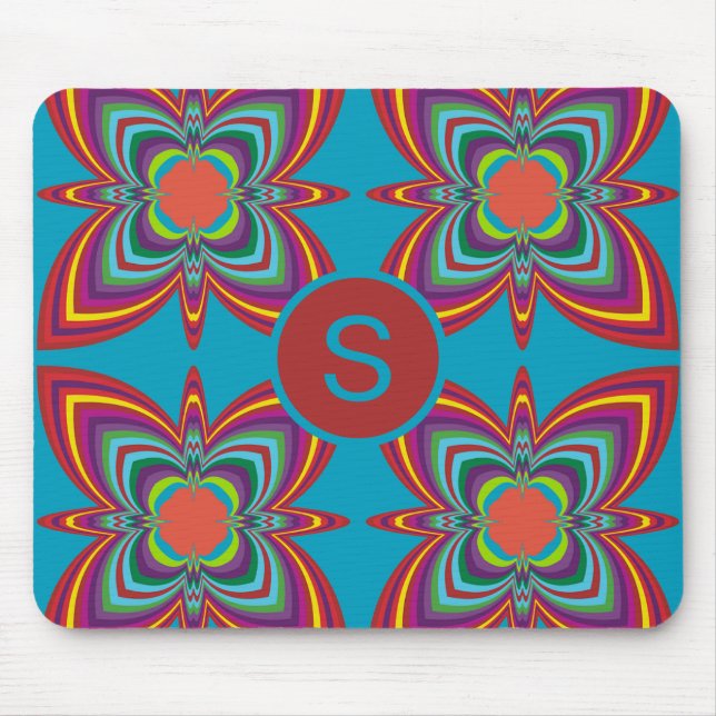 Colorful Psychedelic Geometric Pattern Monogram Mouse Pad (Front)