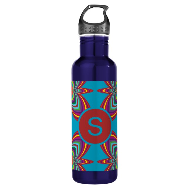 Colorful Psychedelic Geometric Pattern Monogram Stainless Steel Water Bottle (Front)