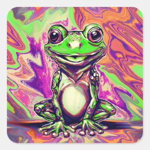 Colorful Psychedelic Graffiti Frog Green Purple Square Sticker
