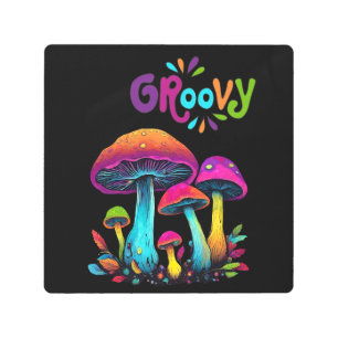 Colorful Psychedelic Groovy Mushrooms- Metal Print