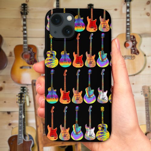 Colorful Psychedelic Guitar Pattern on Black iPhone 13 Case