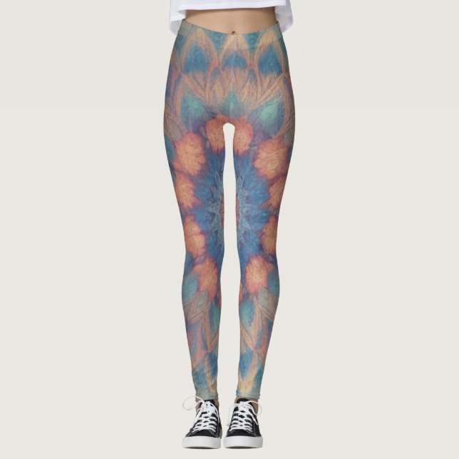 Colorful Psychedelic Kaleidoscopic Symmetrical Leggings (Front)