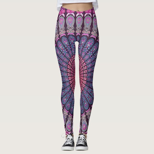 Colorful Psychedelic Mandala Design Leggings (Front)