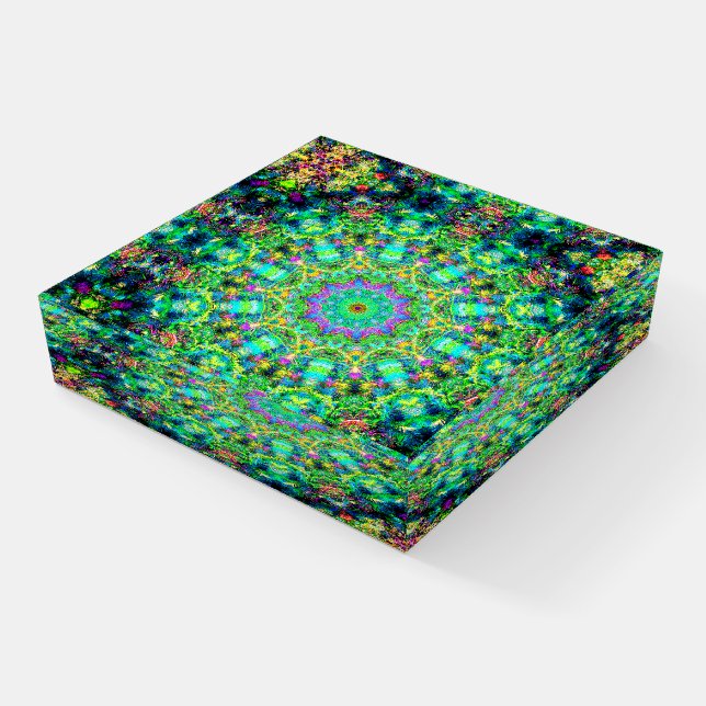 Colorful Psychedelic Mandala Paperweight (Angled)
