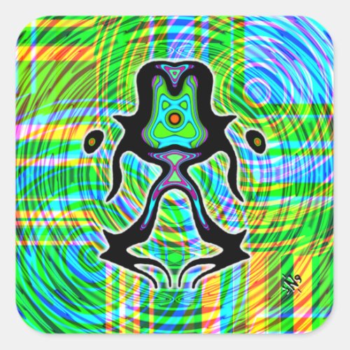 Colorful psychedelic meditating alien v1 square sticker