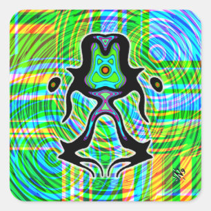 Colorful psychedelic meditating alien v1 square sticker
