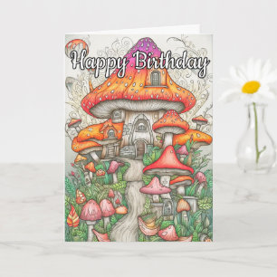 Colorful Psychedelic Mushroom Forest Art Card