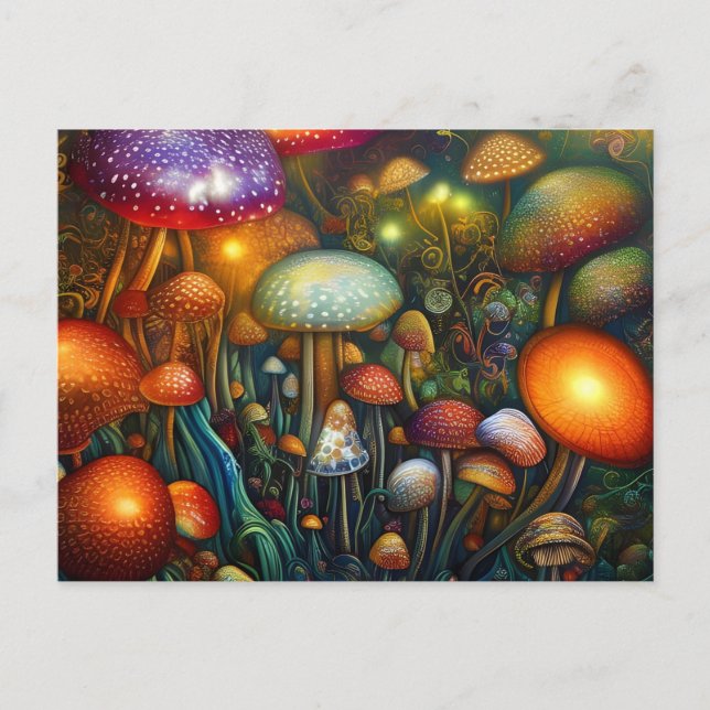 Colorful Psychedelic Mushroom Forest  Postcard (Front)