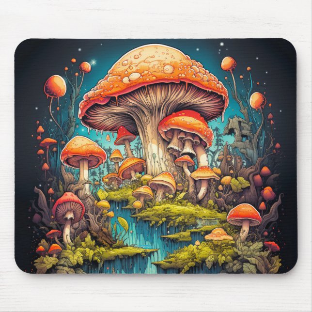 Colorful Psychedelic Mushroom Illustration Mouse Pad (Front)