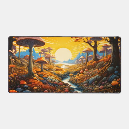Colorful Psychedelic Mushroom Landscape Art Desk Mat