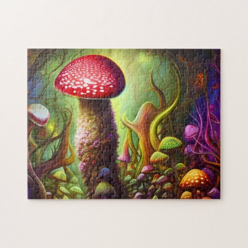 Colorful Psychedelic Mushroom Mystical Forest Jigsaw Puzzle