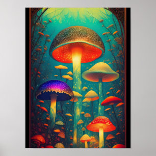 Colorful Psychedelic Mushrooms Fantasy World Poster