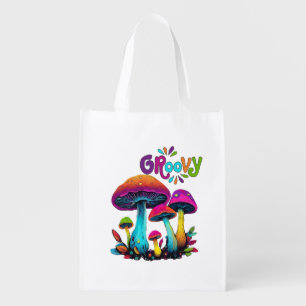 Colorful Psychedelic Mushrooms Grocery Bag