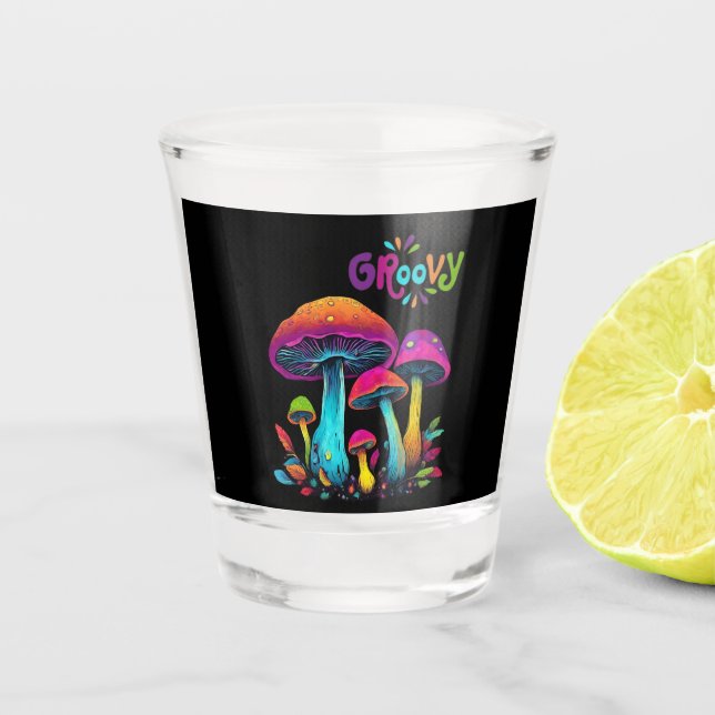 Colorful Psychedelic Mushrooms- Shot Glass (Front)