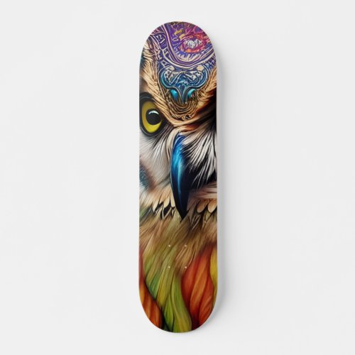 Colorful Psychedelic Mystical Owl Skateboard