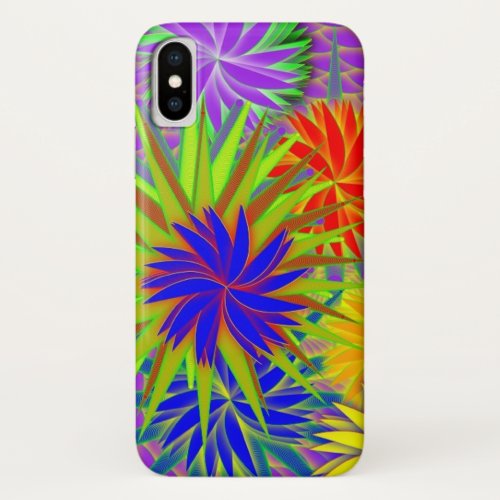 Colorful Psychedelic Neon Flower Garden Pattern iPhone X Case