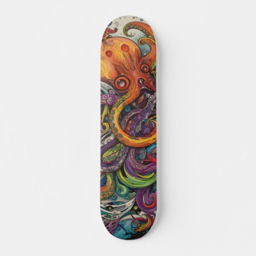 Colorful psychedelic Octopus Skateboard