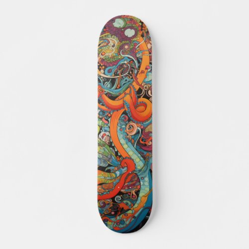 Colorful psychedelic Octopus Skateboard