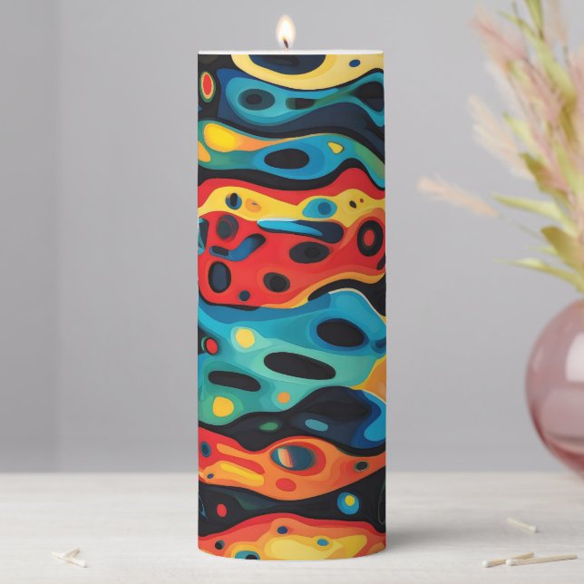 Colorful Psychedelic Pattern Pillar Candle (In Situ)