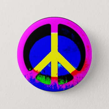 Colorful Psychedelic Peace Sign Round Button by HumphreyKing at Zazzle