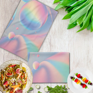 Colorful Psychedelic Pink Blue Teal Pastel Bubbles Kitchen Towel