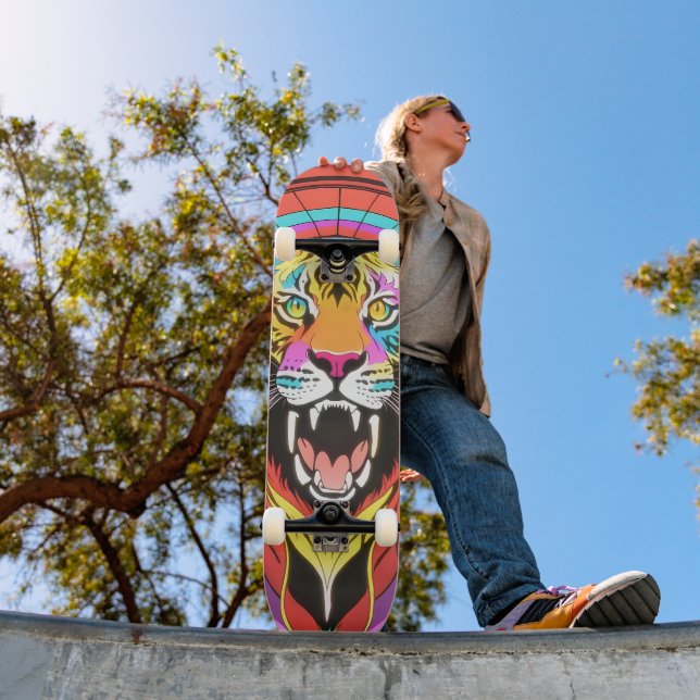 Colorful Psychedelic Roaring Tiger Skateboard (Outdoor 1)