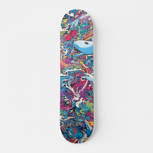 Colorful psychedelic sea creatures skateboard (Front)