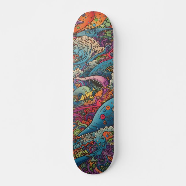 Colorful psychedelic sea creatures skateboard (Front)