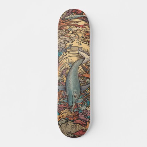 Colorful psychedelic sea whale skateboard