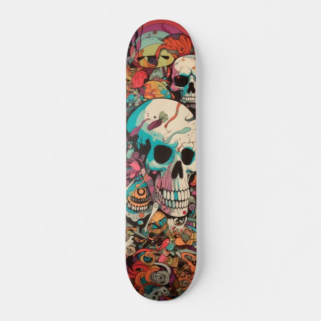 Colorful psychedelic skull skateboard (Front)