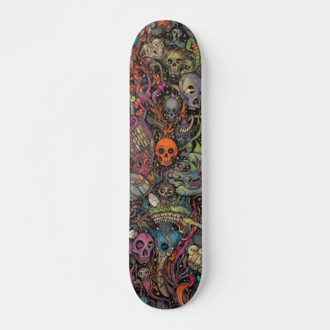 Colorful psychedelic skulls skateboard (Front)