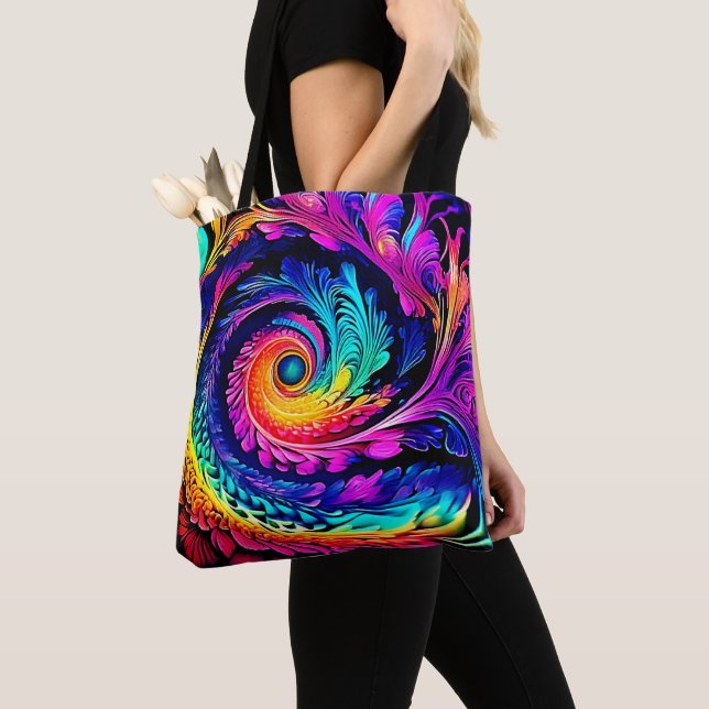 Colorful Psychedelic Spiral Art Tote Bag (Close Up)