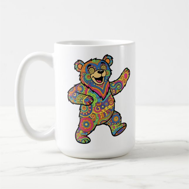 Colorful Psychedelic Teddy Bear Art Coffee Mug (Left)