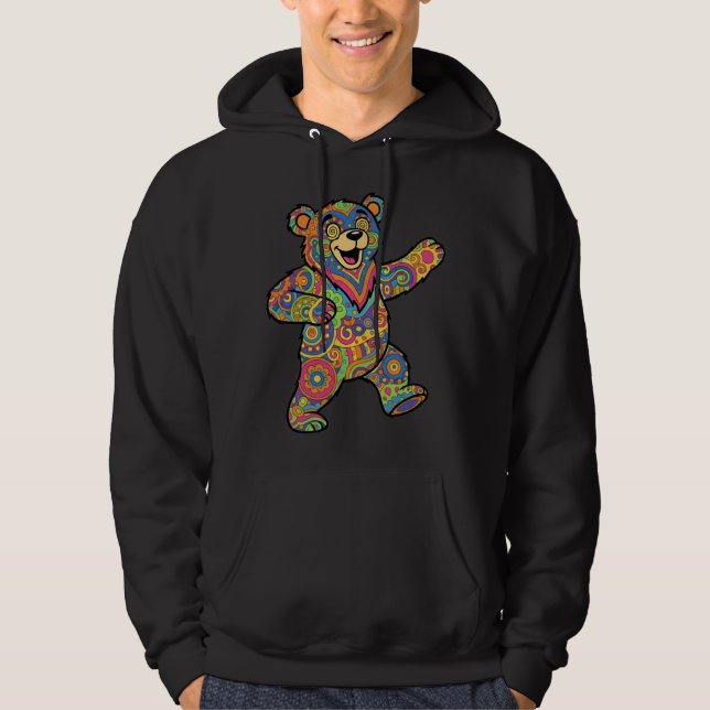 Colorful Psychedelic Teddy Bear Art Hoodie (Front)