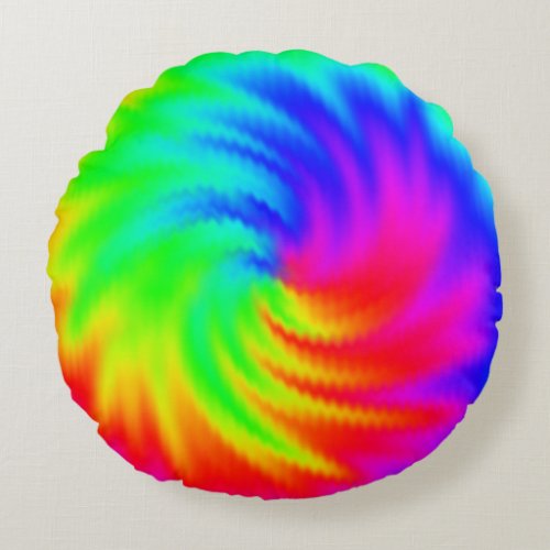 Colorful Psychedelic Tie Dye Pattern Round Pillow