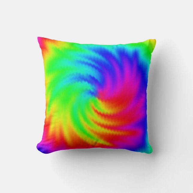 Colorful Psychedelic Tie Dye Pattern Throw Pillow (Front)