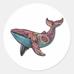 Colorful Psychedelic Whale Classic Round Sticker