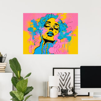 Colorful Psychedelic Woman Portrait Pop Art Poster